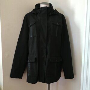 [Novelti] Black Fleece Lined High Collar Hooded Raincoat | L | Good